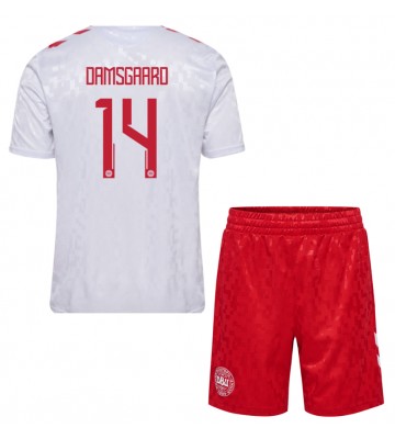 Dinamarca Mikkel Damsgaard #14 Segunda Equipación Niños Eurocopa 2024 Manga Corta (+ Pantalones cortos)